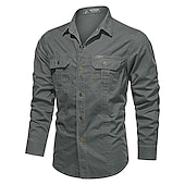 economico Camicie da lavoro da uomo-Per uomo Camicia Camicie da lavoro Camicia da lavoro Camicia con Bottoni Camicia cargo Nero Verde militare Cachi Beige Manica Lunga Semplice Tinta unita Colletto Quotidiano Abbigliamento 100% Cotone