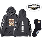 baratos T-shirts e moletons gráficos-conjunto com luffy zoro moletom oversized pu pulseira meias 3 peças roupas macaquinho de uma peça d. Luffy anime estampas gráficas impressão estilo harajuku para homens mulheres adultos unissex