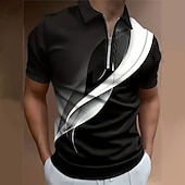 Men's Geometric Zip Polo Shirts Golf Shirt Short Sleeve Polo Shirts Collared Shirts Business Casual Vacation Wear Formal Wear Festival Wear 3D Print Quarter Zip Polo Spring & Summer Black3