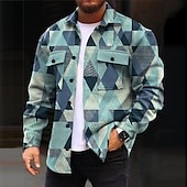 cheap Men&#039;s Shirt Jacket-Men&#039;s Tribal Geometry Bandana Print Shirt Shirt Jacket Long Sleeve Vintage Casual Tribal Outdoor Street Casual Daily Fall &amp; Winter Turndown Buttons Pocket Print Black Blue Brown