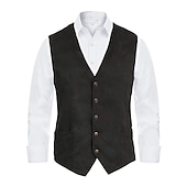 baratos Velho Oeste-Retro Vintage Vest Waistcoat West Cowboy Solid Color V Neck Fancy Dress Men's Bachelorette Party Adults' Vest