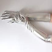 abordables Suministros para la fiesta-Guantes largos de cuero sintético guantes sexys guantes largos de cuero brillante dorado y plateado guantes de actuación en escenario con tubo de acero regalo de Navidad