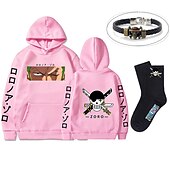 economico Magliette e felpe grafiche con cappuccio-set con roronoa zoro felpa oversize con cappuccio e bracciale in pu calzini 3 pezzi abiti one piece scimmia d. stampe grafiche anime rufy che stampano stile harajuku per uomo, donna, adulto, unisex,