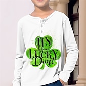abordables Visión 3D y Geometría del Niño-San Patricio Chico 3D Trébol de Cuatro Hojas Camiseta henley Manga Larga Impresión 3D Primavera Otoño Deportes Moda Ropa de calle Poliéster Niños 3-12 años Cuello Barco Exterior Casual Diario Ajuste