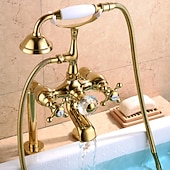 billige Badekraner-Badekarskran - Moderne Moderne galvanisert Romersk kar Keramisk Ventil Bath Shower Mixer Taps