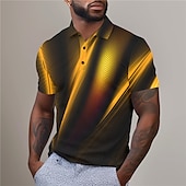 abordables Polo géométrique pour homme-Homme Graphique Polo Chemise de golf Manche Courte Polos Chemises à Col Occasionnel Vêtements de vacances Vêtements de rave Tenues de fête Boutons Impression 3D Printemps &amp; Été Jaune Rouge Bleu