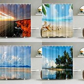 abordables Cortinas de ducha-Cortina de Ducha con Ganchos 180cm*180cm(70&quot;*70&quot;) Poliéster Lavable Impermeable Patrón de Conchas de Playa del Océano Decoración para Baño