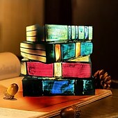 cheap Statues-Stained Glass Stacked Books Lamp, Colored Glass Stacked Book Lamp Resin Handicraft Desk Lamp, Christmas Decor Gift