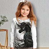 abordables Animaux 3D de Fille-Fille 3D Cheval Tee-shirts Chemises manche longue 3D effet Printemps Automne Actif Mode Le style mignon Enfants 3-12 ans Col Ras du Cou Extérieur Casual du quotidien Standard