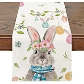 cheap Table Runners-Table Runner, Happy Easter Table Runner, Cute Rabbit Bunny Egg Pattern Table Cover, Easter Atmospheric Table Runner, Holiday Desktop Decoration Fabric Table Runner,Easter Decor