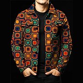 abordables chaqueta de camisa de los hombres-Hombre Plaid Bloque de color Colorido Camisa Chaqueta tipo camisa Manga Larga Vintage Abstracto Exterior Calle Casual Diario Otoño invierno Cuello Vuelto Botones Bolsillo Estampado Rojo Naranja Color