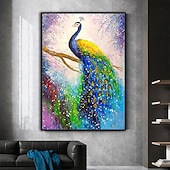 preiswerte Tiergemälde-Mintura handgefertigte abstrakte Tier-Pfau-Ölgemälde auf Leinwand, Wandkunst, Dekoration, modernes Bild für Heimdekoration, gerolltes, rahmenloses, ungedehntes Gemälde