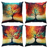cheap Floral &amp; Plants Style-1PC Colorful Tree Double Side Pillow Cover Soft Decorative Square Cushion Case Pillowcase for Bedroom Livingroom Sofa Couch Chair