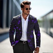 cheap Men&#039;s Printed Blazers-Men&#039;s Stars Long Sleeve Turndown Business Work Wear to work Going out Buttons Print Multi Pocket