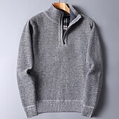 cheap Men&#039;s Pullover Sweater-Men&#039;s Pullover Sweater Jumper Knit Sweater Quarter Zip Pullover Sweater Ribbed Knit Regular Knitted Quarter Zip Plain Stand Collar Keep Warm Modern Contemporary Daily Wear Going out Clothing Apparel