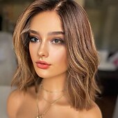 cheap Human Hair Lace Front Wigs-Remy Human Hair 13x4 Lace Front Wig Short Bob Brazilian Hair Wavy Multi-color Wig 130% 150% Density with Baby Hair Natural Hairline 100% Virgin For Women Short Human Hair Lace Wig
