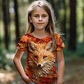 abordables Animaux 3D de Fille-Fille 3D Renard Tee-shirts Chemises Manche Courte 3D effet Eté Actif Mode Le style mignon Enfants 3-12 ans Col Ras du Cou Extérieur Casual du quotidien Standard