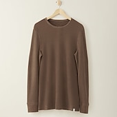 abordables t-shirts de base-Homme T-shirt gaufré Chemise gaufrée T-shirt Chemise à Manches Longues manche longue Col ras du cou Printemps &amp; Automne Uni Mode Designer Basique Vacances Rue Sortir Noir Marron Beige T-shirt haut de