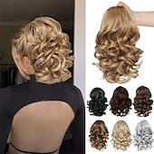 cheap Ponytails-Short Ponytail Extension10 inch Wavy Drawstring Ponytail with Clip in Hairpieces Synthetic Short Drawstring Pony Tail for Women