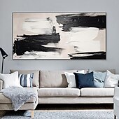 economico Quadri astratti-dipinti ad olio fatti a mano su tela decorazione della parete arte minimalismo in bianco e nero astratto disegno con coltello a olio spesso per la decorazione domestica pittura senza cornice