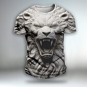 Men's Graphic Animal Lion Short Sleeve T shirt 3D Print Crew Neck Shirt Fashion Daily Designer Party Casual Holiday Blue Green Gray Spring & Summer Clothing Apparel Normal S M L XL XXL XXXL4