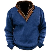 cheap Basic Sweatshirts-Men&#039;s Sweatshirt Navy Blue Brown Army Green Gray Standing Collar Color Block Vintage Style Daily Wear Vacation Going out Corduroy Keep Warm Casual Fall &amp; Winter Clothing Apparel Hoodies Sweatshirts