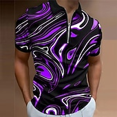 cheap Men's Geometric Polo-Men's Graphic Zip Polo Shirts Golf Shirt Short Sleeve Polo Shirts Collared Shirts Casual Vacation Wear Rave Wear Party Outfits 3D Print Quarter Zip Polo Spring &amp; Summer Blue Purple Green