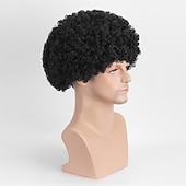 abordables Perruques historiques-Perruque synthétique bouclée avec frange perruque faite à la machine courte noire naturelle #1B cheveux synthétiques pour hommes cosplay douce fête perruques d&#039;Halloween noires