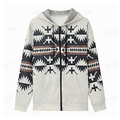 preiswerte Vintage Ethnische Hoodies-Herren Stammes Grafik-Drucke Hoodie Sweatshirt Kapuze Hoodies Pullover Kapuzenpullover mit Reißverschluss Langarm Sweatshirt mit Kapuze Mit Kapuze Sport 3D-Druck Festtage Urlaub Strassenmode Weiß Blau