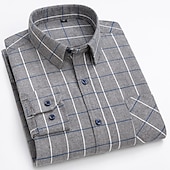 cheap Men&#039;s Non Iron Shirts-Men&#039;s Shirt Dress Shirt Plaid Office &amp; Career Wedding Party Red Navy Blue Blue Orange Long Sleeve Lapel Spring &amp;  Fall Clothing Apparel Front Pocket