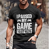  T-Shirt Grafica da Uomo Maniche Corte - 'Ho messo in pausa il mio gioco per essere qui' Design di Gioco Divertente
