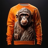 abordables Sudaderas 3D para hombre-Hombre Graphic Orangután Sudaderas Sudadera con capucha Manga Larga Camisa de entrenamiento Cuello Barco Moda Diario Casual Impresión 3D Vacaciones Festivos Noche Estampado Primavera &amp; Otoño