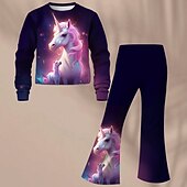 ieftine Desen animat 3D al fetei-Fete 3D Inorog Set hanorac și pantaloni evazați Manșon Lung Tipărire 3D Primăvară Toamnă Activ Modă Zilnic Copii 3-12 ani Stil Nautic În aer liber Vacanță Dată Fit regulat