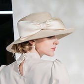cheap Party Hats-Hats Polyester Fiber Bowler / Cloche Hat Straw Hat Sun Hat Wedding Casual Elegant Wedding With Bowknot Headpiece Headwear