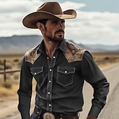 preiswerte Westernhemden für Herren-Herren Cowboy Hemd Westernhemd Cowboy-Shirt Langarm Tropisch Modisch Designer Outdoor Täglich Herbst Winter Umlegekragen Bedruckt Button-Down Schwarz Gelb Marineblau Grün