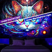 halpa Blacklight -kuvakudokset-blacklight kuvakudos uv reaktiivinen hehku pimeässä hehku juhlat neonmaalaus kissa muotokuva psykedeelinen trippy sumuinen roikkuu kuvakudos seinätaide seinämaalaus olohuoneeseen makuuhuoneeseen