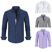 abordables chemises sans repassage pour hommes-Homme Chemise Chemise habillée Uni Bureau &amp; Carrière Fête de mariage Noir Blanche Rose dragée bleu marine manche longue Revers Printemps &amp; Automne Vêtement Tenue