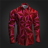 cheap 3D Pattern-Men&#039;s Geometry Shirt Button Up Shirt Long Sleeve Artistic Subcultural Daily Wear Going out Spring Turndown Print Button-Down Red Blue Green Gray