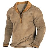 preiswerte Basic-T-Shirts-Herren T Shirt Viertel-Zip T-Shirt T-Shirt Langarmshirt Langarm Revers Frühling &amp; Herbst Farbblock Vintage Designer Basic Patchwork Reißverschluss Urlaub Straße Ausgehen Khaki Top T-Shirt für Herren