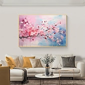 cheap Floral/Botanical Paintings-Handmade Original Cherry flower Oil Painting On Canvas Wall Art Decor Abstract Landscape Painting for Home Decor With Stretched Frame/Without Inner Frame Painting