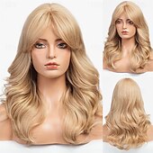 abordables Perruques Synthétiques Sans Bonnet-perruques bouclées brunes ombrées avec frange, perruques bouclées à reflets bruns pour femmes, perruques synthétiques résistantes à la chaleur, mode femmes brunes avec reflets blonds