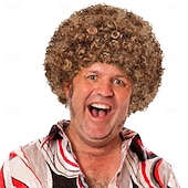 رخيصةأون باروكات الحفلات-باروكات أفريقية قصيرة منفوشة - شعر مستعار ديسكو هيبي مجعد للنساء والرجال لأزياء تنكرية لحفلات الهالوين، شعر مستعار لعيد القديس باتريك