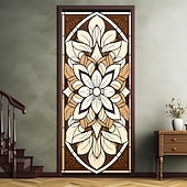 Недорогие Дверные чехлы-витражи цветочные дверные покрытия фреска декор дверной гобелен дверной занавес украшение фон дверной баннер съемный для входной двери в помещении и на открытом воздухе украшение для дома и комнаты