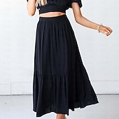 preiswerte Wesentliche Falsche Unterteile-Damen Basic Lässig Maxi Hohe Taille Röcke Einfarbig Tasche Alltagstauglich Wochenende Schwarz Weiß Sommer Baumwolle und Leinen