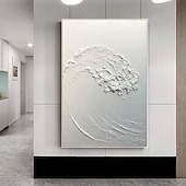 voordelige Abstracte schilderijen-groot met de hand geschilderd abstract wit olieverfschilderij golven schilderen op canvas modern olieverfschilderij kunst aan de muur handgeschilderd schilderij kunst aan de muur schilderij voor
