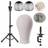 abordables Herramientas y accesorios-Trípode para peluca de 22 pulgadas, soporte para peluca, cabeza de maniquí para pelucas, conjunto de bloque de cabeza de lona para pelucas, exhibición con gorros de peluca, juego de pines t/c