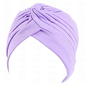 abordables Musulmán árabe-Sombreros turbantes suaves con nudo preanudado moda plisada gorro de quimioterapia diadema para dormir de color sólido naranja para mujeres Día de Reyes casual diario
