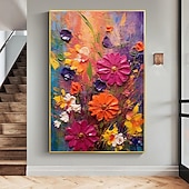 cheap Floral/Botanical Paintings-Oil painting Hand painted Textured Abstract Colorful Flower Oil Painting on Canvas Original pattle knife Flower Painting Nature Planting  Wall Decor for Bedroom Home Decor  Wall Art