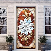 Недорогие Дверные чехлы-витражи цветочные дверные покрытия фреска декор дверной гобелен дверной занавес украшение фон дверной баннер съемный для входной двери в помещении и на открытом воздухе украшение для дома и комнаты
