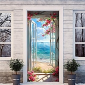 levne Garážové a dveřní bannery-okna pohled na pláž kryty dveří nástěnná malba výzdoba dveří gobelín dekorace záclona pozadí banner dveří odnímatelný pro přední dveře vnitřní venkovní domácí dekorace pokoje farma výzdoba zásoby